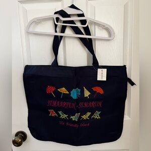 ST MAARTEN Navy Embroidered Tote Bag